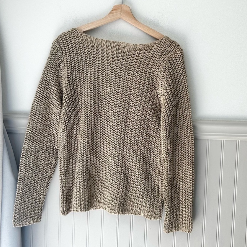 Linen Blend Jones New York Medium Tan Crew Neck Knit Sweater - Picture 4 of 4